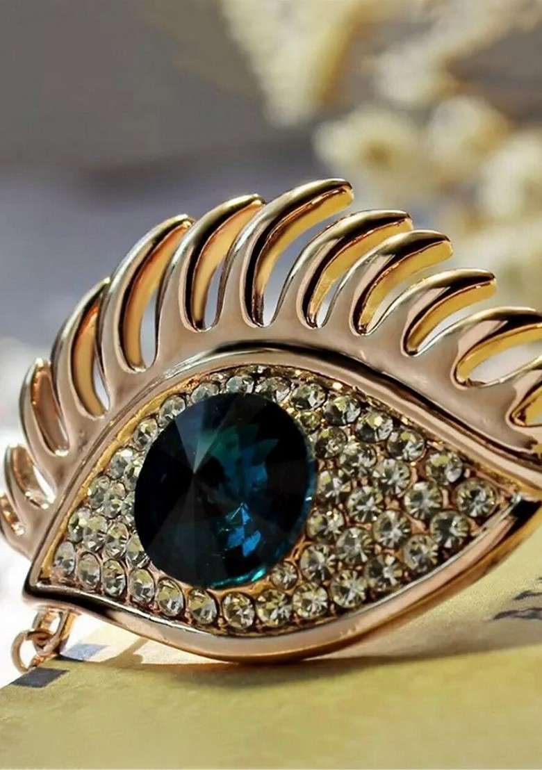 Gold Plated Stone Studded Illumanity Third Eye Charm Brooch - Indya