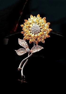 Women Gold Plated Floral Studded Brooch