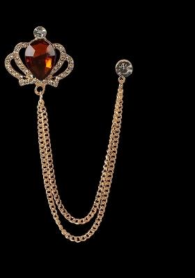 Gold Plated Artificial Stone Studded Crown Shape Brooch