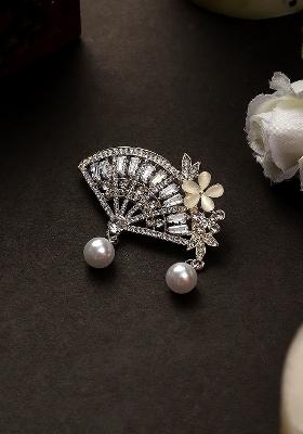 Women Stone Studded Pearl Beaded Brooch