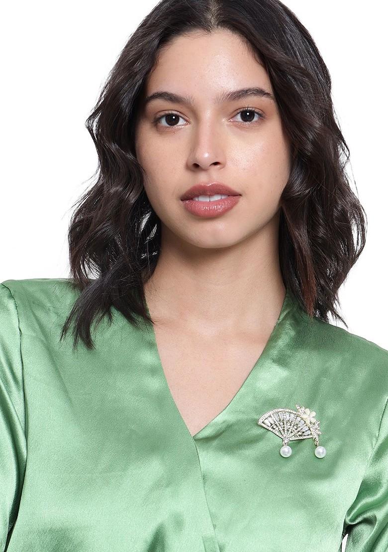 Women Stone Studded Pearl Beaded Brooch