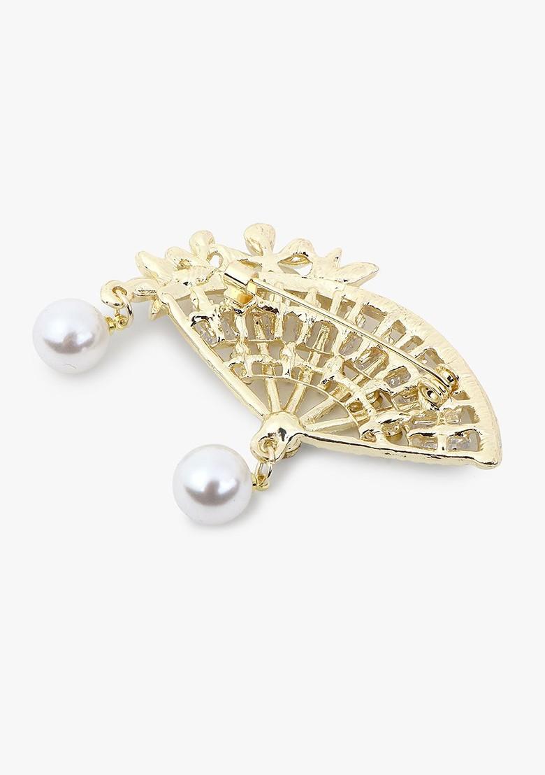 Women Stone Studded Pearl Beaded Brooch
