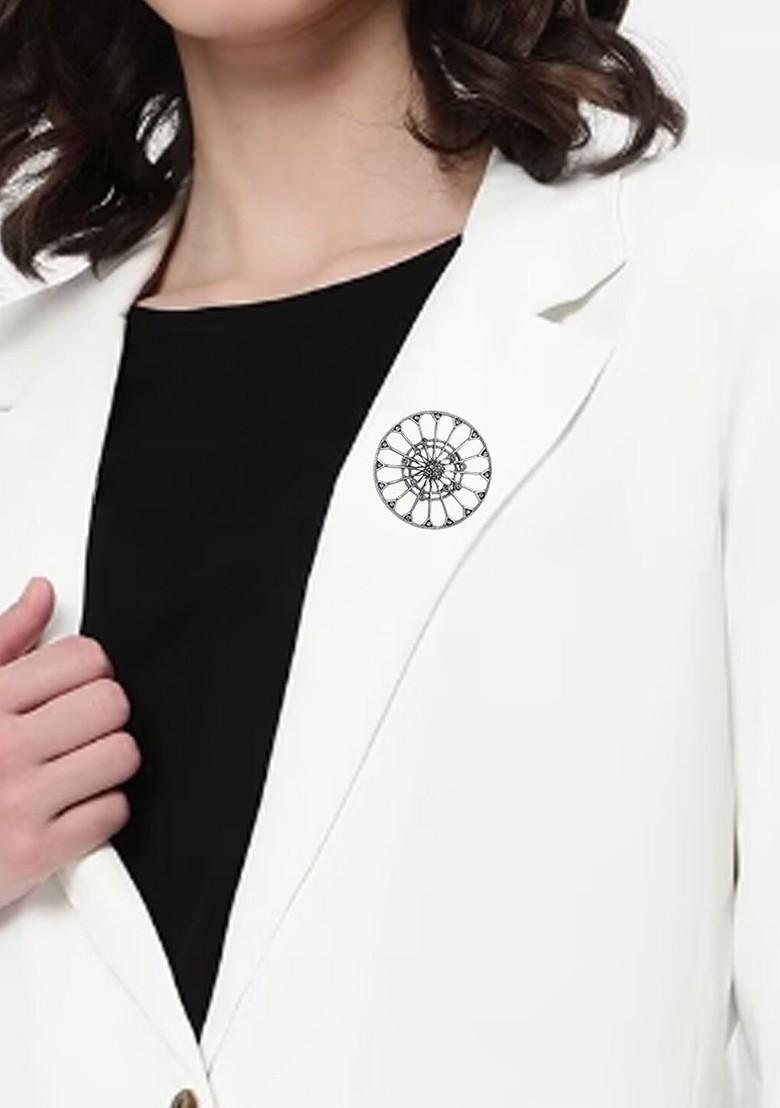 Women Round Shaped Textured Stones Studded Oxidized Lapel Pin