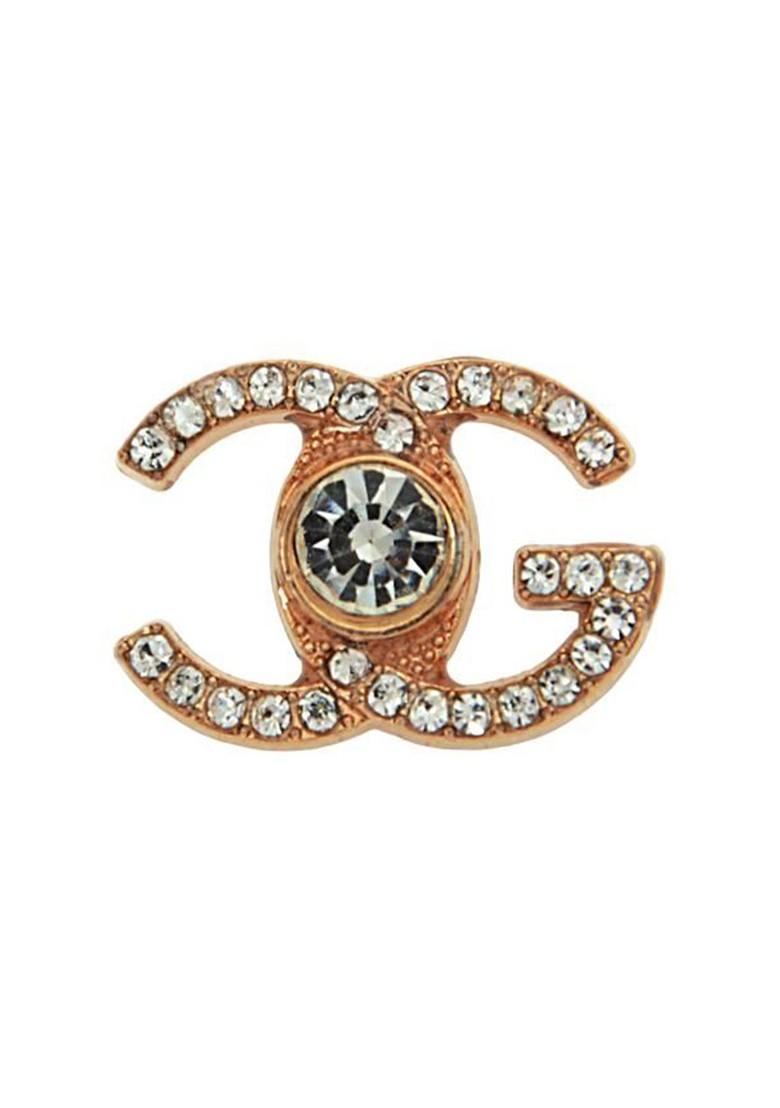 Men Rose Gold Plated Rhinestones Studded C G Brooch
