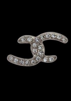 Silver Plated Rimestone Studded Statement Cc Brooch