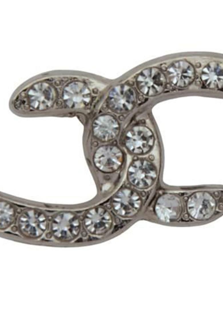 Silver Plated Rimestone Studded Statement Cc Brooch