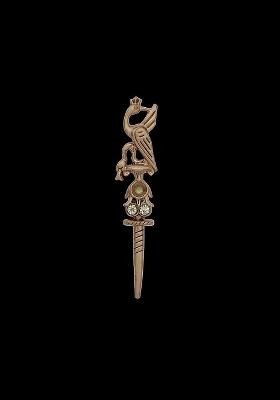 Gold Plated Zircon Studded Sword Key Brooch