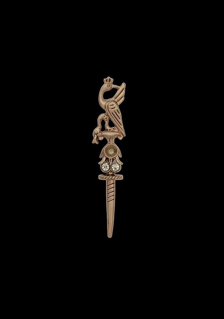 Gold Plated Zircon Studded Sword Key Brooch