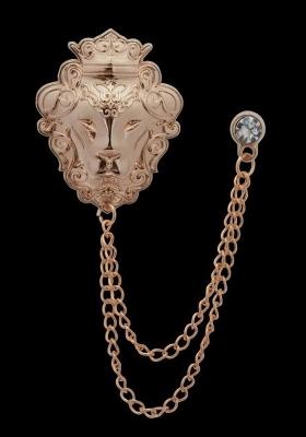 Men Rose Gold Plated Zircon Studded Lion Design With Chain Brooch