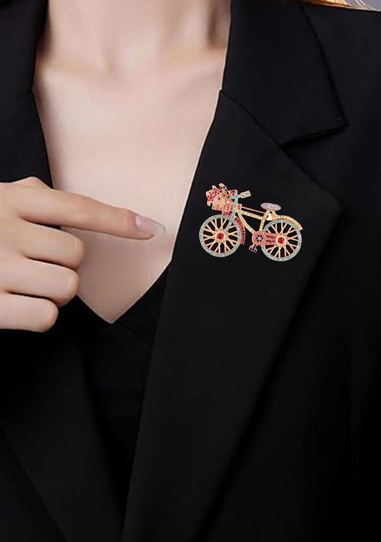 Women Multicoloured Plated Vintage Bicycle Lapel Pin