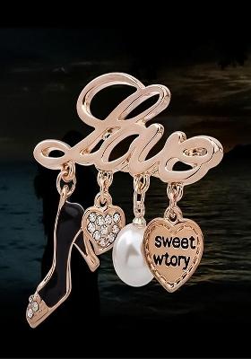 Women Gold Plated Love Sandal Crystal Studded Brooch