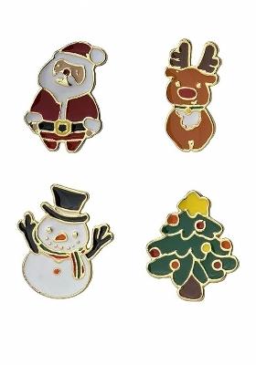 Multicoloured Christmas Alloy Lapel Pins Set Of 4