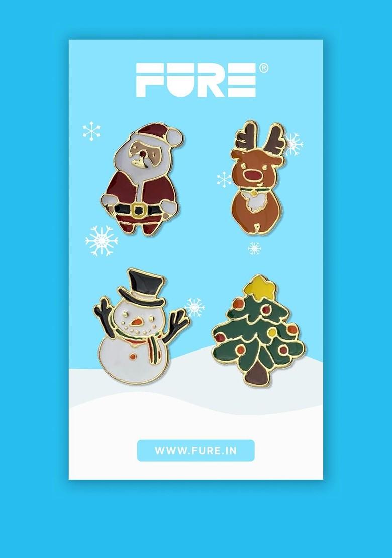 Multicoloured Christmas Alloy Lapel Pins Set Of 4