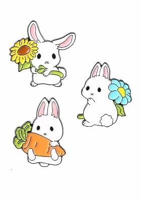 Rabbit Alloy Enamel Lapel Pins Set Of 3
