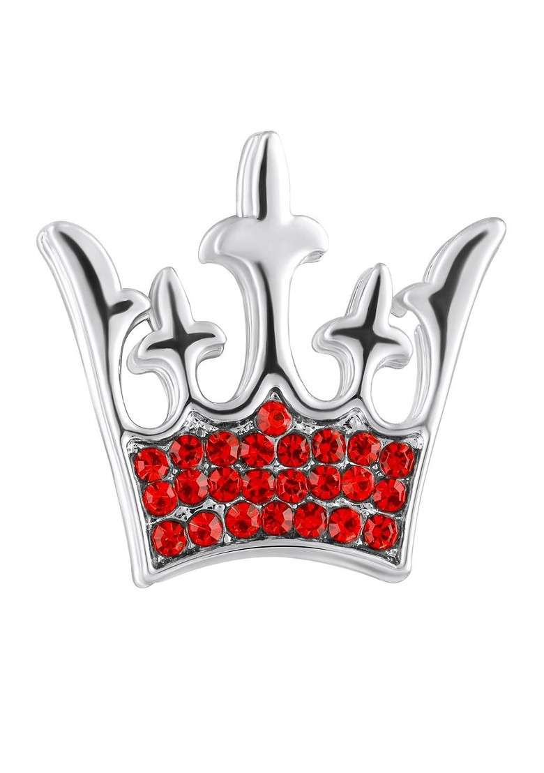 Men Red Regal Crown Crystal Lapel Pin - Indya