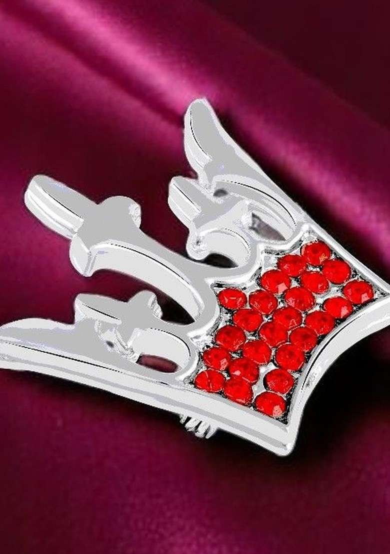 Men Red Regal Crown Crystal Lapel Pin - Indya