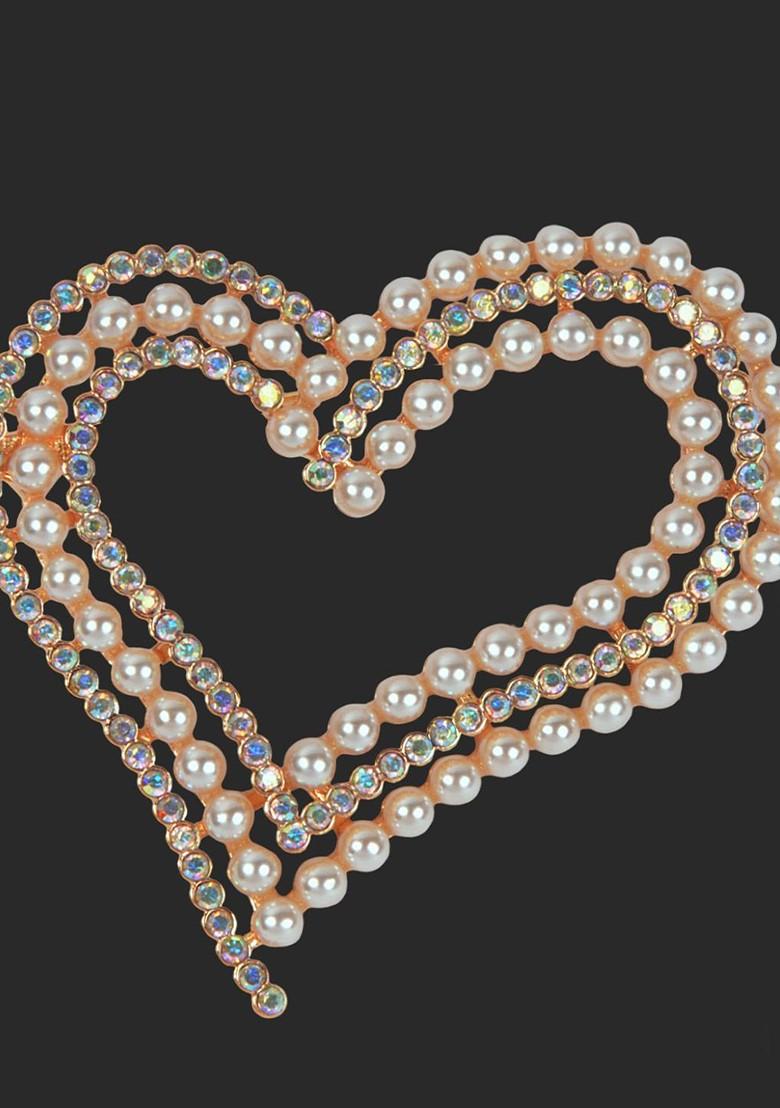 Gold Plated Artificial Stones Studded And Beaded Brooch