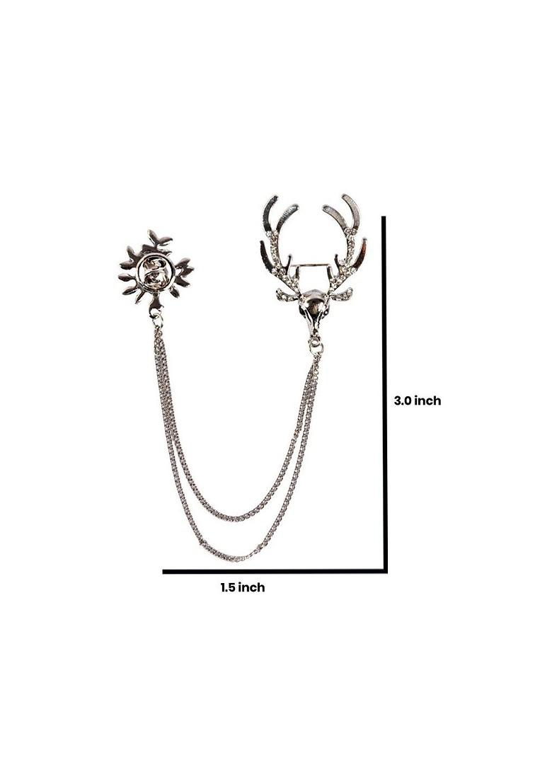 Silver Plated Rhinestone Studded Reindeer Head Brooch