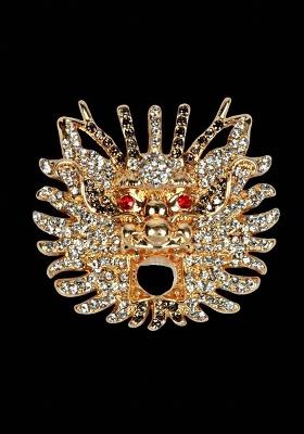 Men Gold Plated Dragon Metal Real Stones Studded Brooch