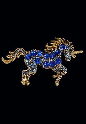 Blue Plated Metal Real Stones Brooch