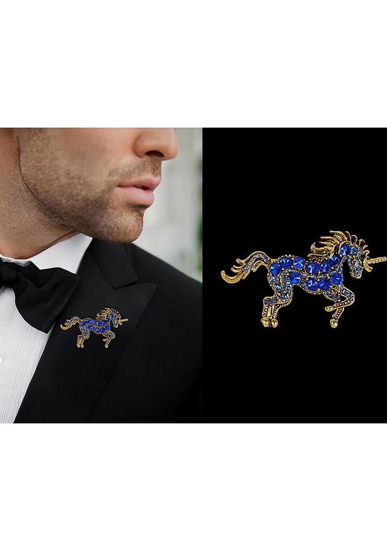 Blue Plated Metal Real Stones Brooch