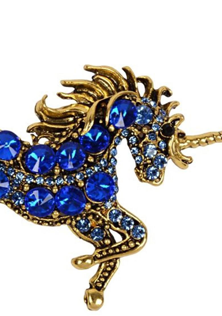 Blue Plated Metal Real Stones Brooch