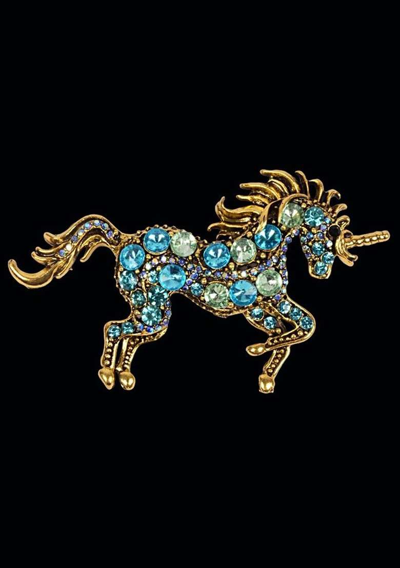Blue Plated Metal Brooch - Indya