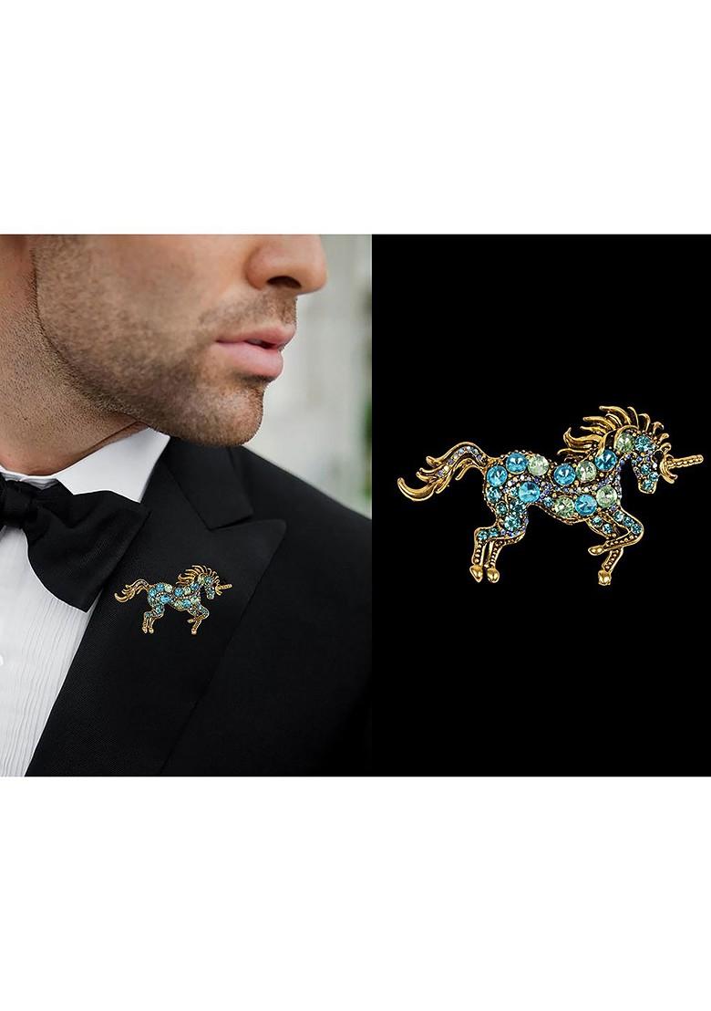 Blue Plated Metal Brooch