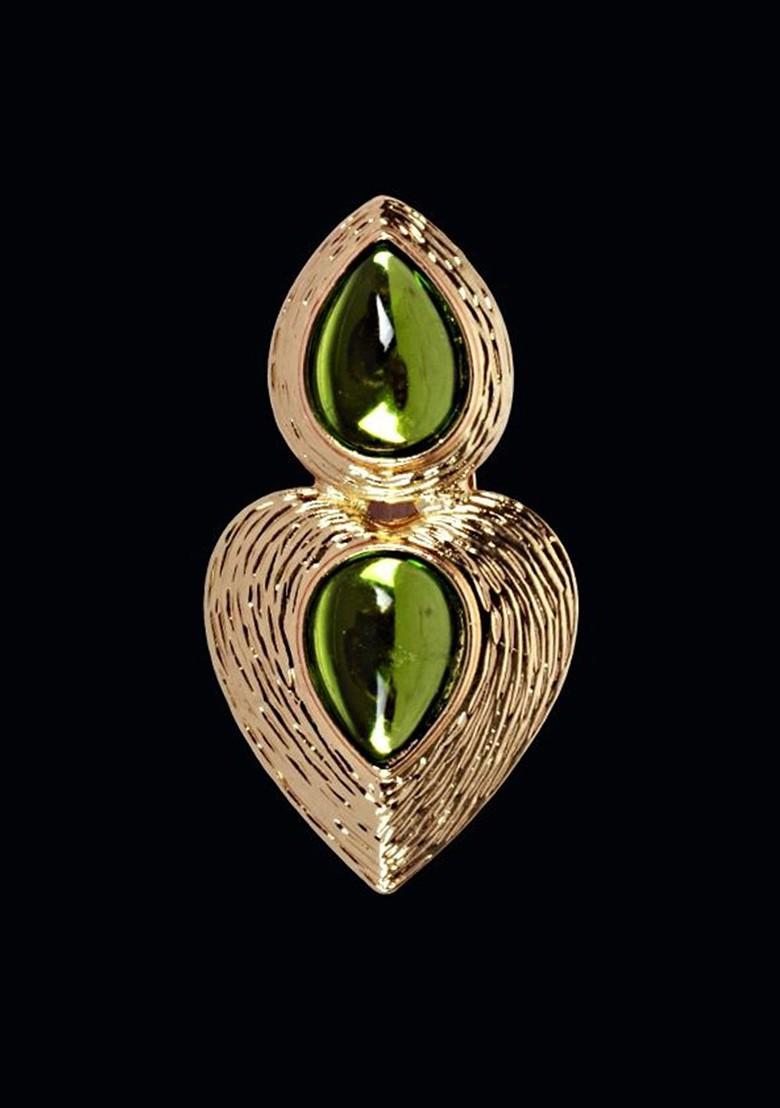 Gold Plated Real Stones Studded Metal Brooch