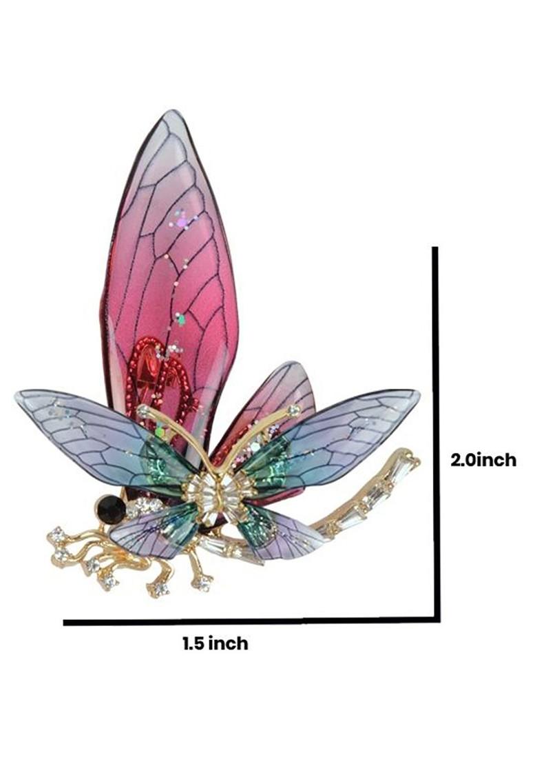 Men Gold Plated Metal Zircon Studded Butterfly Shape Brooch