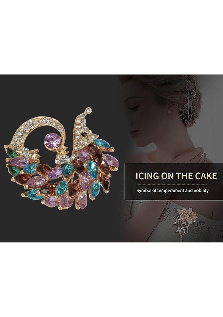 Purple Real Stones Studded Metal Brooch