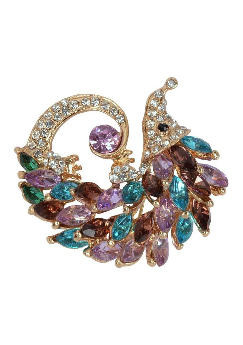 Purple Real Stones Studded Metal Brooch