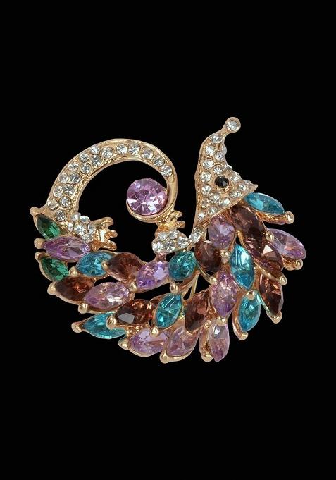 Purple Real Stones Studded Metal Brooch