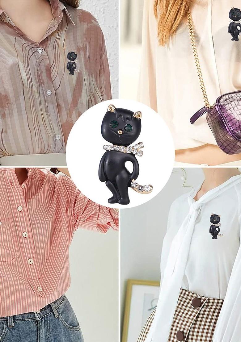 Gold Plated Cat Enamel Kitty Lapel Brooch Pin