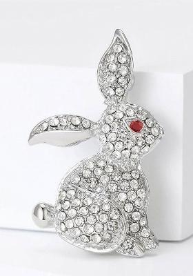 Silver Plated Bunny Crystal Studded Lapel Brooch Pin