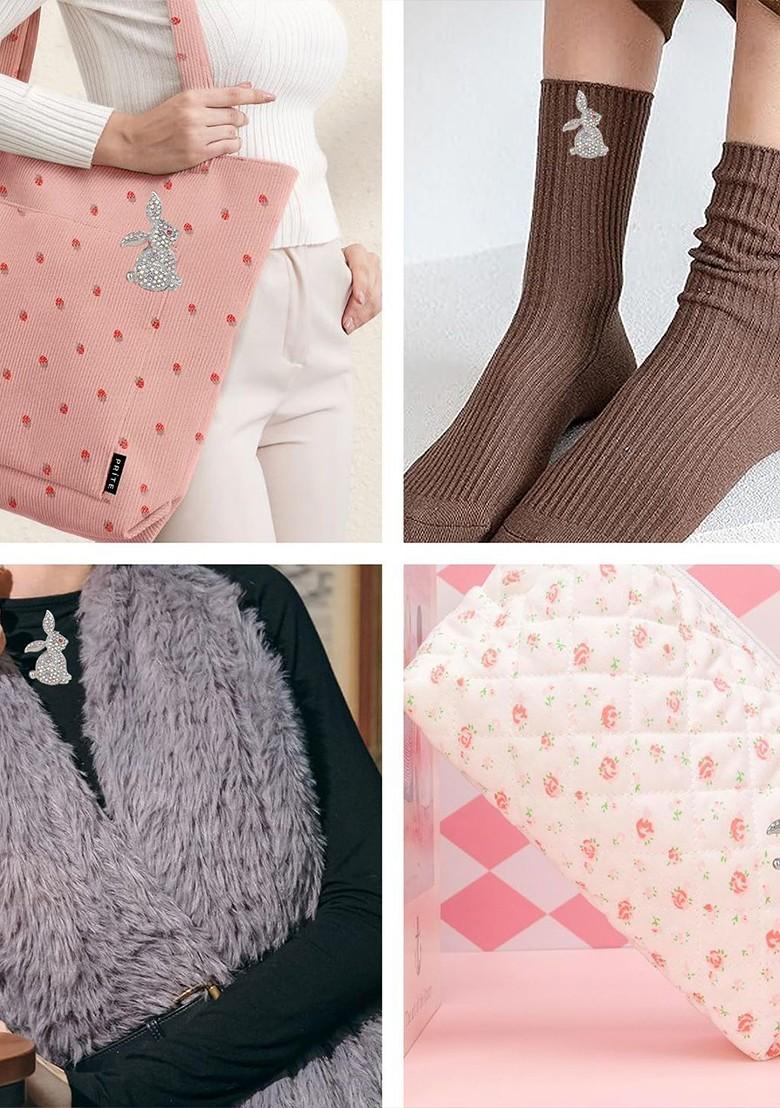 Silver Plated Bunny Crystal Studded Lapel Brooch Pin