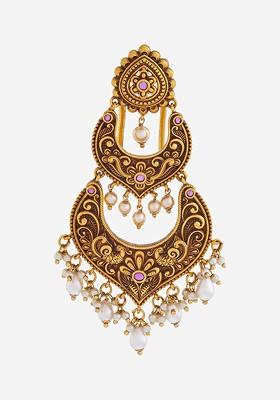 Women Gold Plated Ethnic Antique Hair Brooch