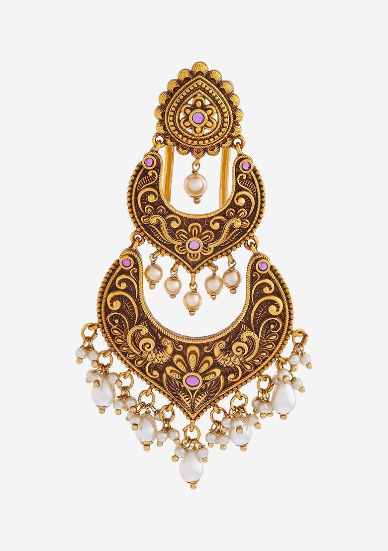 Women Gold Plated Ethnic Antique Hair Brooch