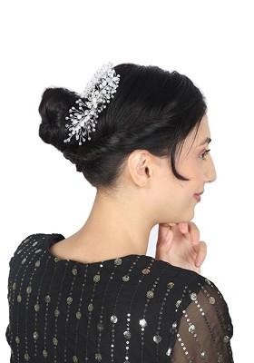 Silver Plated Artificial Stones And Beads Studded Brooch