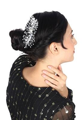 Silver Plated Artificial Stones And Beads Studded Brooch