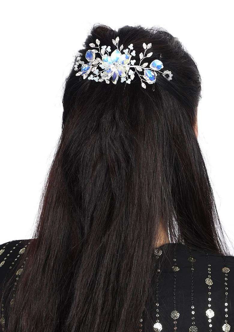 Blue Plated Metal Brooch - Indya