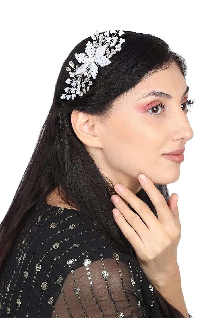 White Plated Metal Brooch - Indya