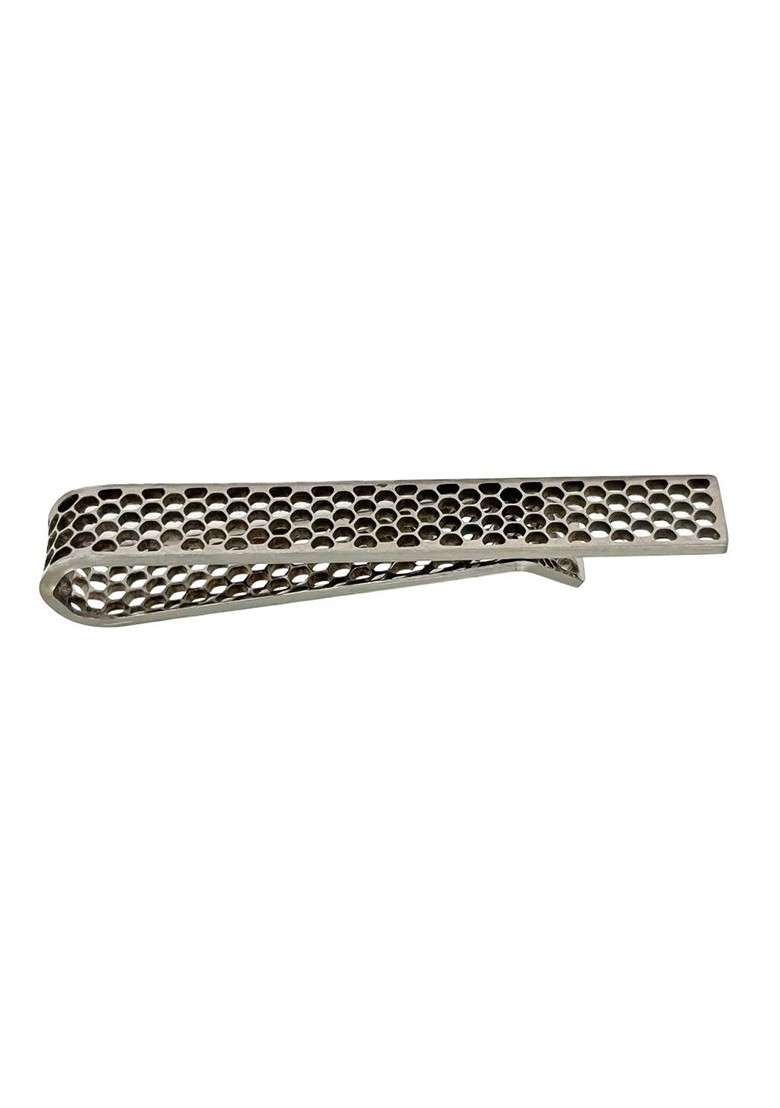 Silver Honeycomb Pattern Brass Tie Bar For Men - Indya