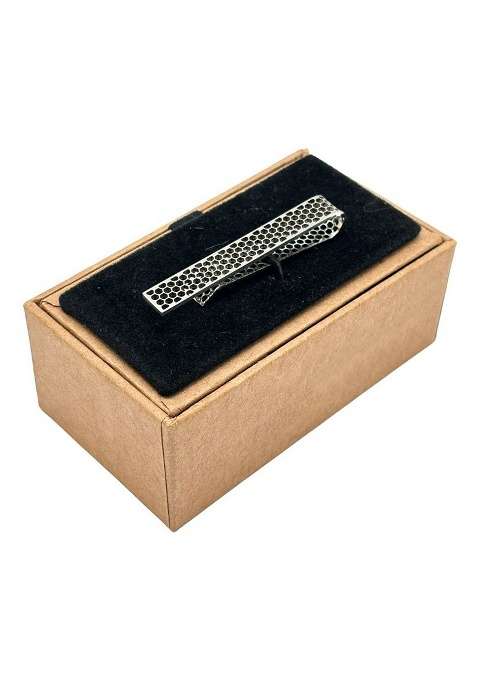 Silver Honeycomb Pattern Brass Tie Bar For Men