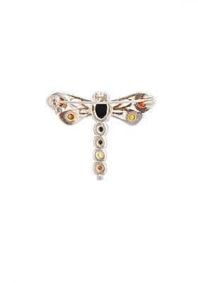 Multicolor Sterling Silver European Baltic Amber Small Dragonfly Brooch