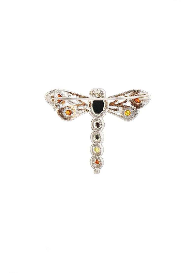 Multicolor Sterling Silver European Baltic Amber Small Dragonfly Brooch