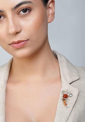 Multicolor 925 Sterling Silver European Baltic Amber Scorpion Brooch