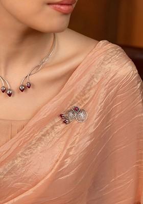 925 Silver Artificial Stones Studded Oxidised Brooch