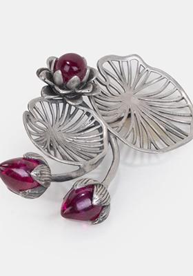 925 Silver Artificial Stones Studded Oxidised Brooch