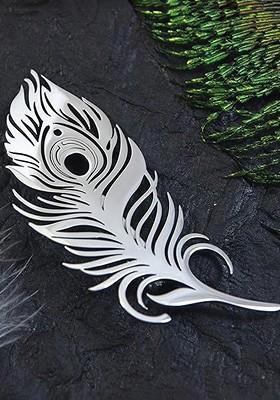 Unisex Stainless Steel Designer Feather Minimal Brooch